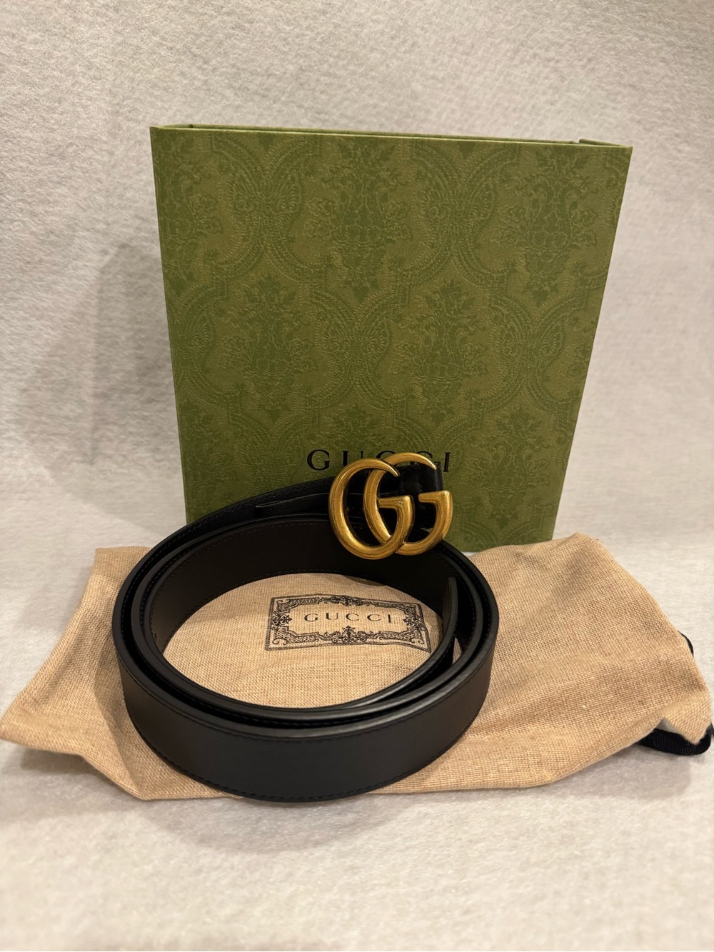 Gucci Black Leather Belt with Gold Double G Buckle